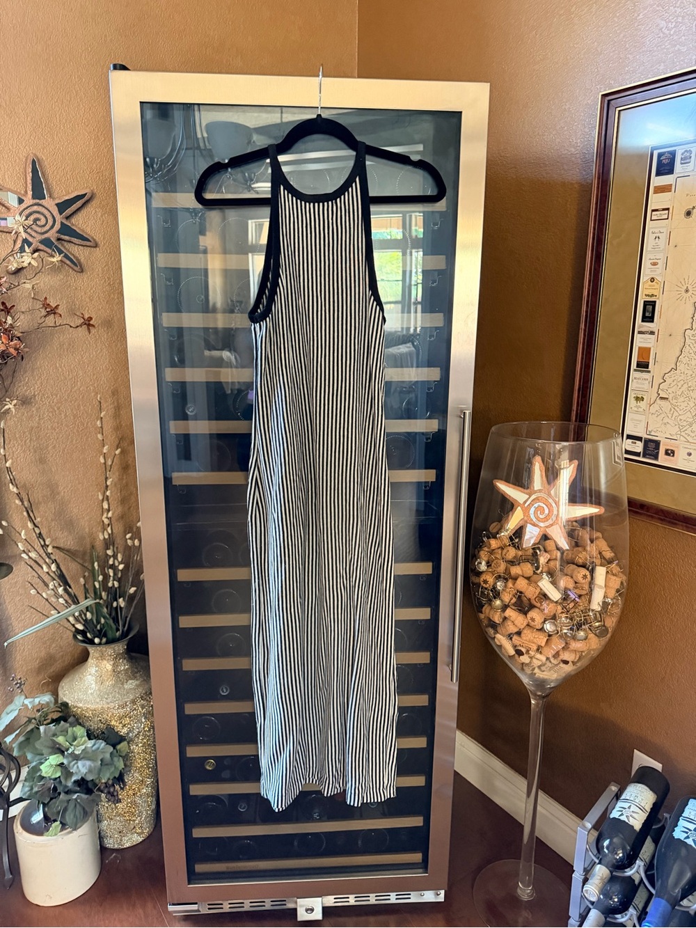 Z Supply Black & White Vertical Stripe Halter Maxi Dress